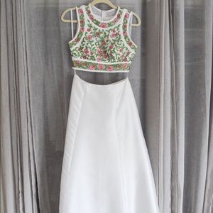 White Flower Embroidered Camille La Vie Prom Dress